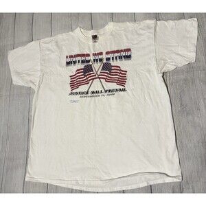 Vintage Y2K 9/11 Graphic T Shirt United We Stand Justice Prevail Size 3XL Defect